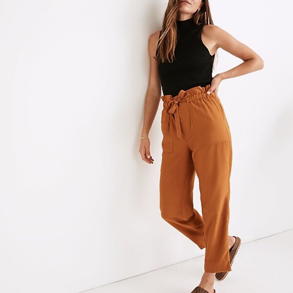 Madewell‎ Dunaway Paperbag Pants High Rise Cinched Tie Belt Cropped Size S